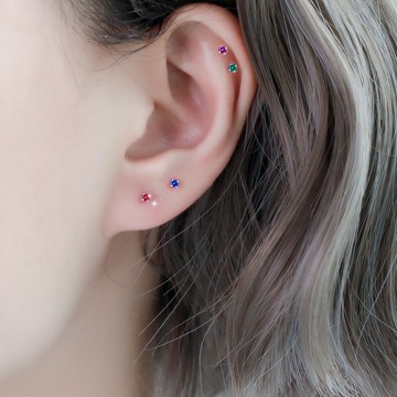 925純銀耳釘女新款潮簡約小巧耳環迷你多彩仿鉆耳骨耳飾