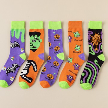 大唐襪業 D374 男女中性款萬聖節襪子卡通創意中筒襪南瓜圖案搞怪可愛襪子