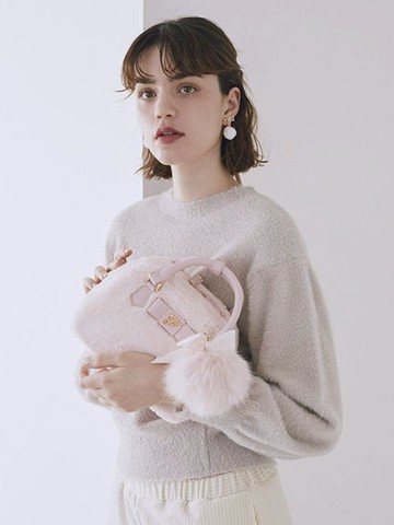 暖毛絨皮質圓形手提/側背包(08001036300) - Maison de FLEUR