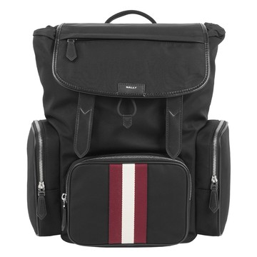 [平輸]BALLY Code Explorer 尼龍拼皮革多口袋後背包(黑色)