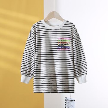 潮牌-青少年【炸J系列】洋氣寬松休閑圓領條紋T恤 2024秋季新款