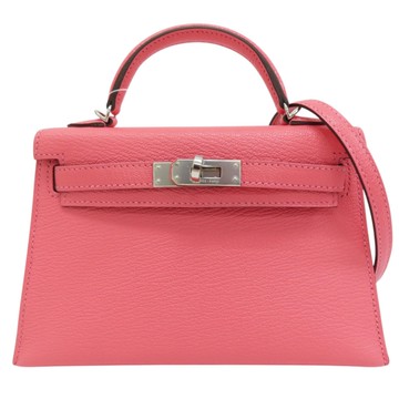 HERMES 愛馬仕 唇膏粉 山羊皮 Mini Kelly 凱莉包 肩背包 D刻 銀扣 【二手名牌BRAND OFF】