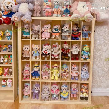 星黛露收納展示架迪士尼公仔收納盒達菲熊露露掛飾實木防塵掛牆櫃