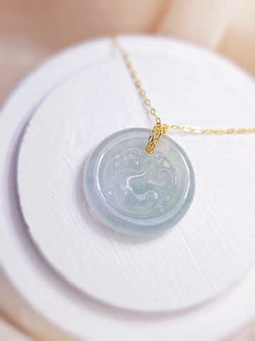 招財•事業•學業•圓滿|冰膠春彩麒麟平安扣|緬甸A貨翡翠吊墜