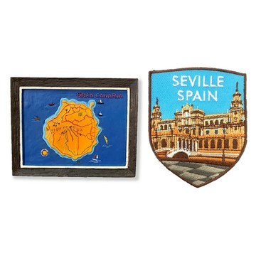造型布貼＋磁鐵【2件組】 西班牙大加納利群島磁鐵冰箱貼＋西班 塞維利亞臂章 特色3D磁鐵 創意地標磁鐵 立體冰箱貼 _廠商直送