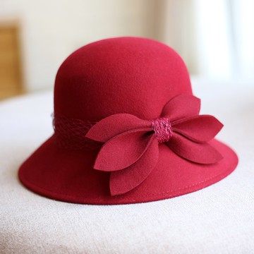 復古網紗花朵蝴蝶結漁夫帽盆帽氈帽子女秋冬日系簡約休閑百搭韓版1入