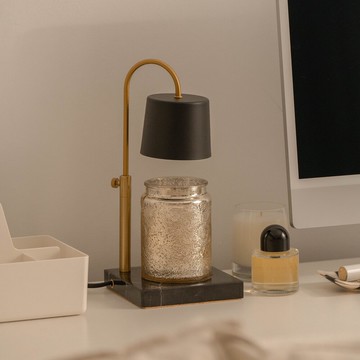 【HOOOME】可定時+可調光 香氛蠟燭暖燈 融蠟燈 禮盒包裝 - 可調升降大理石款 (黑色)