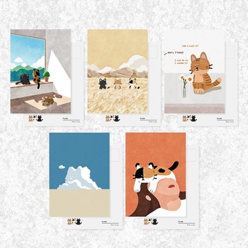 Simnyangs 貓咪插畫明信片 暖色套組 (5入)