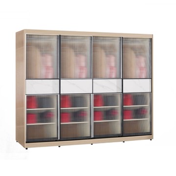 文創集 維爾鋁框8.1尺玻璃岩板衣櫃(吊衣桿x4＋內多分層格)-242x60x196cm免組