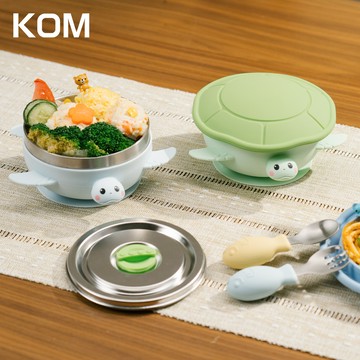 KOM - 海洋歷險趣-不鏽鋼兒童矽膠學習碗-海龜-青青綠-※售寶寶碗1入，不含飛魚湯匙、叉子※