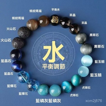 🙏🏻紫南宮過爐 開光🔥七月初更新-五行缺水補水手鏈天然水晶手串黑曜石金運石海藍寶定製款喜水手串 ZKWU