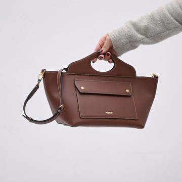 BURBERRY 巴寶莉  Mini Soft Pocket 橫式手提斜背兩用包(咖邊)