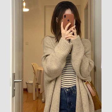 中長款寬松慵懶溫柔風軟糯開衫毛衣女高級感早春奶fufu的針織外套