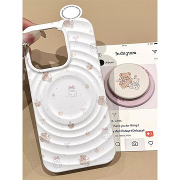 禮帽小熊 磁吸支架 適用iPhone16ProMax 手機殻 太陽殼 蘋果i15/14/13/12/11 簡約可愛防摔殼