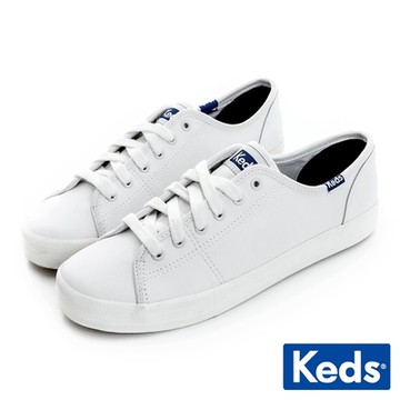 Keds 時尚運動基本綁帶皮革休閒鞋-白 9191W132222