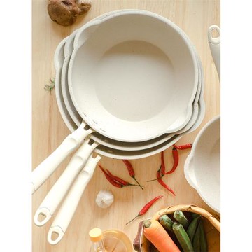 白色麥飯石不粘鍋炒鍋平底炒菜鍋家用電磁爐燃氣灶適用麥石鍋無煙