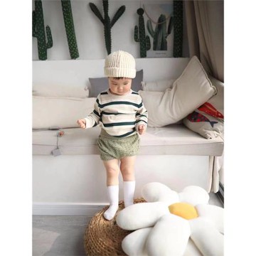 春夏秋新款男女兒童長袖fub系列有機棉條紋針織上衣ins寶寶T恤