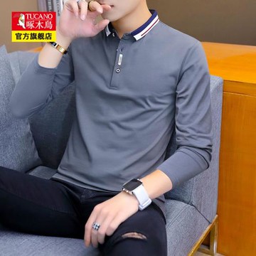 啄木鳥長袖t恤男士秋冬2026新款polo衫純棉秋冬男裝打底衫上衣服