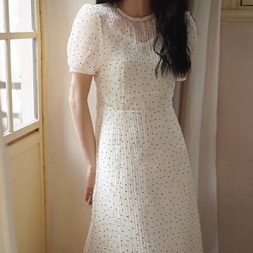 時尚溫柔長裙雪紡波點連衣裙薄款新款2022春夏法式茶歇初戀裙潮女