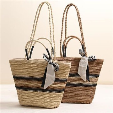 【米蘭精品】現貨+預購 女草編包手提包渡假單肩側背包大容量藤編織包包-條紋手提包2色74ly28