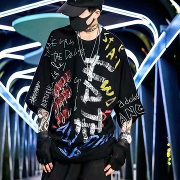 落肩 滿版上衣 短袖上衣 潮流T恤 寬版 五分袖 五分T 男裝 男生衣著 短T(LPKD35)【壹號站】