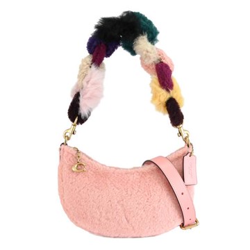 COACH CO211 MIRA 柔軟觸感短毛款兩用半月包.粉