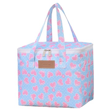 iSFun 繽紛印花 大容量方型手提保冷保溫便當包  粉藍愛心  27 x 24 x 17cm  1個