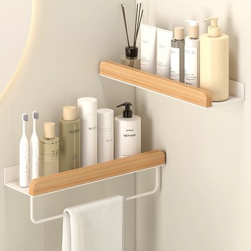 韻潔雅  浴室置物架 胡桃木櫸木實木收納架 免打孔免钉壁掛式置物架 廁所衛生間洗手檯化妝品收納架 梳妝架