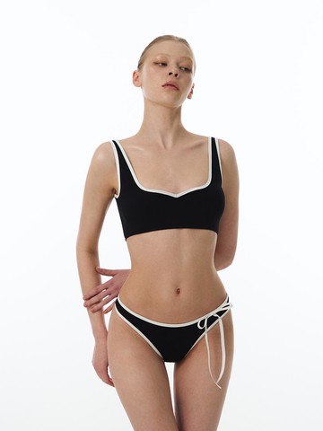 Line Heart Square Neck Bikini Bra [Black]