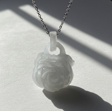 冰種翡翠玫瑰花項鍊 | 天然緬甸玉A貨翡翠 | 送禮