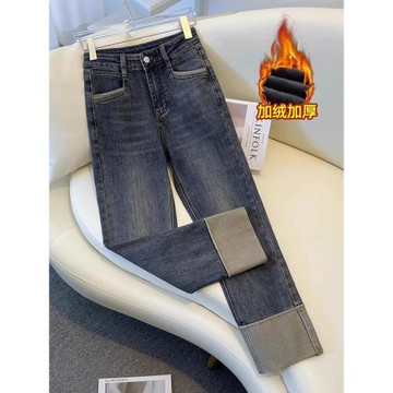 (免運)煙管牛仔褲女秋冬2026新款今年流行爆款小個子復古加絨九分直筒褲