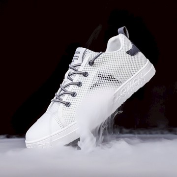 夏季透氣男鞋薄款單網鏤空小白板鞋男士潮流百搭網面休閑運動潮鞋