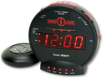 [4美國直購] Sonic Bomb 「爆響+震動」雙 鬧鐘 Sonic Alert 音波炸彈-黑/紅 附搖床器 Alarm Clock