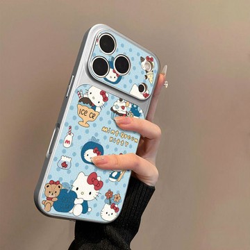甜心藍圖案適用蘋果17手機殼小羊皮蘋果16保護套15新14外殼13/12