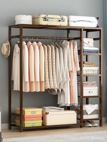 簡易衣櫃落地臥室衣帽架多功能鞋架一體實木掛包衣服置物收納櫃子 幸福驛站