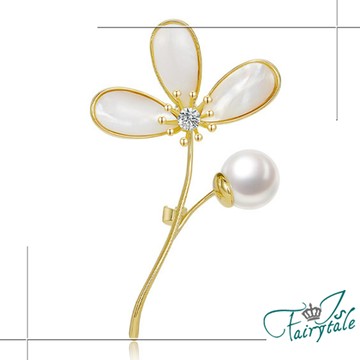 【伊飾童話】單隻三瓣花＊珍珠母貝別針胸針/金