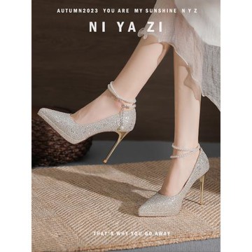 防水臺性感超高單鞋婚鞋新娘鞋婚紗新款不累腳尖頭細跟高跟鞋女秋