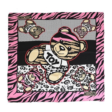 MOSCHINO 03627 M3039 動物紋小熊圖案方型小絲巾.粉紫