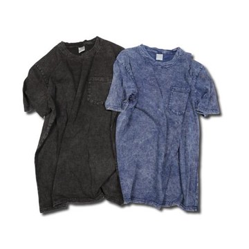 原創水洗做舊口袋短袖T恤純棉復古男女街頭圓領寬松休閑牛仔