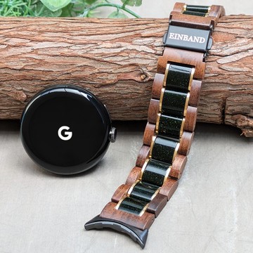 【原木錶帶】Google Pixel Watch 天然原木錶帶 綠砂石 × 胡桃木