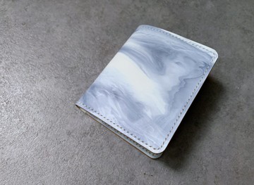手染皮革 灰白色 短錢包 短夾 (墨之流動系列)