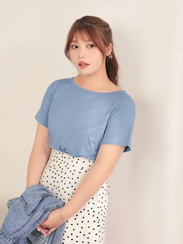 涼感．莫代爾純色船領短袖上衣