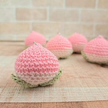 手作桃子造型櫻花粉鑰匙圈 含鈴鐺球鏈 吊飾手作飾品