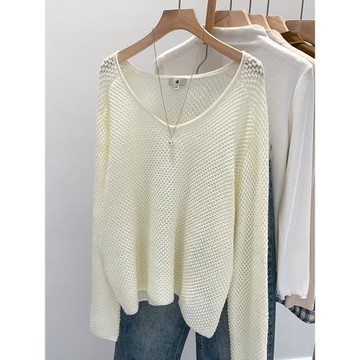 網織鏤空V領毛衣寬松針織打底衫女秋冬2025新款設計感超好看上衣