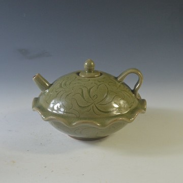 仿古瓷器 復古南宋風格 耀州窯青釉扁壺 酒壺 古董古玩老貨舊貨