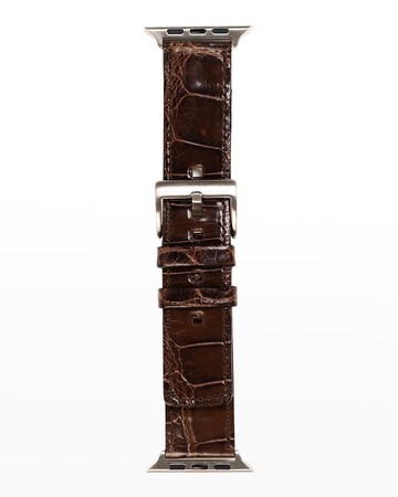 Men's Apple Watch Alligator Watch Strap, Silver Finish