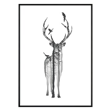 森林的麋鹿 藝術掛畫三件組  40 x 30cm  黑色