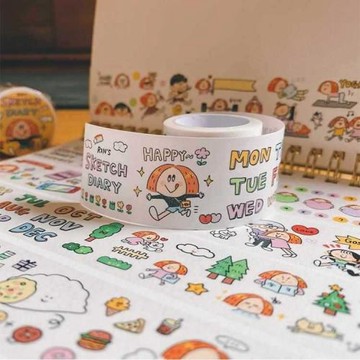 ♔整卷和紙膠帶手賬裝飾可愛女孩人物手帳拼貼材料排版貼紙