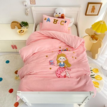A類寶寶絨毛巾繡幼兒園被子三件套兒童午睡加絨被褥3六七件套冬季