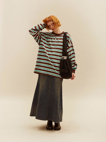 MultiStripe Long Sleeve Overfit T-Shirt [Brown] (MS5341A05D)